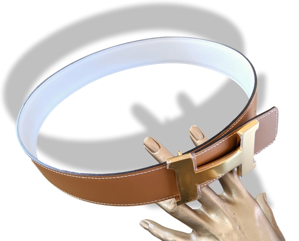 Hermes [134] 2011 White/Natural Epsom/Swift Leather Reversible Strap Belt 42 MM Sz80, BNWTIB! - poupishop
