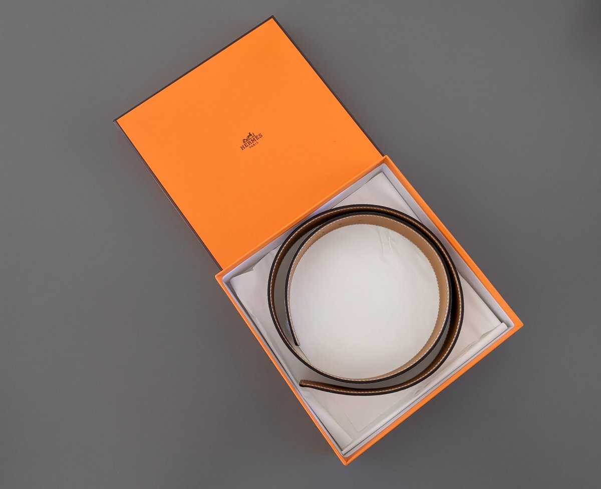 Hermes [134] 2011 White/Natural Epsom/Swift Leather Reversible Strap Belt 42 MM Sz80, BNWTIB! - poupishop
