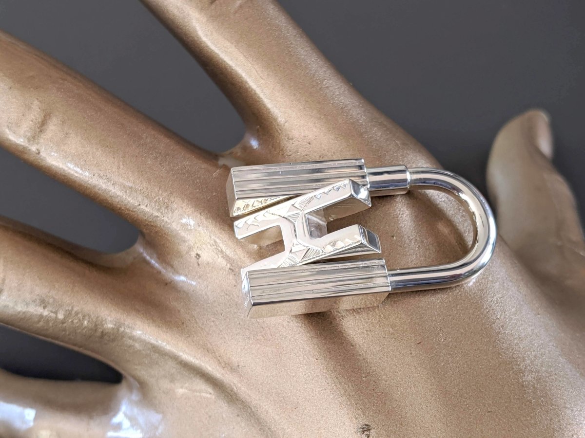 Hermes [136] Sterling Silver 925 Touareg H Padlock Bag Charm Cadenas Key Ring, BNIB! - poupishop