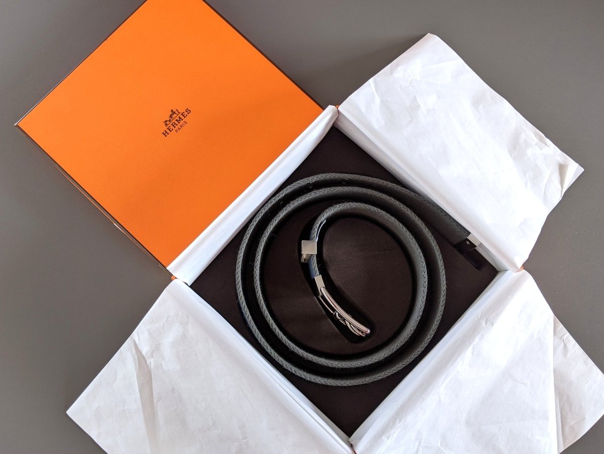 Hermes [137] Unisex Blue/Grey Palladium Woven ETRIVIERE Complete Belt 40 mm, BNIB! - poupishop