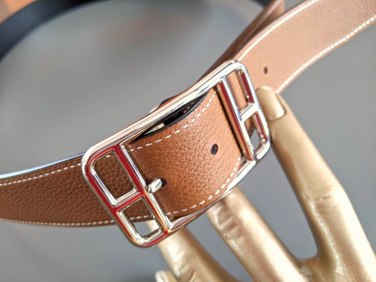 Hermes [138] Black/Gold Box Togo Palladium CAPE COD REVERSIBLE Complete Belt 32 mm, BNIB! - poupishop