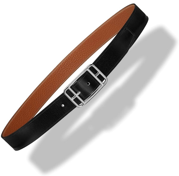 Hermes [138] Black/Gold Box Togo Palladium CAPE COD REVERSIBLE Complete Belt 32 mm, BNIB! - poupishop