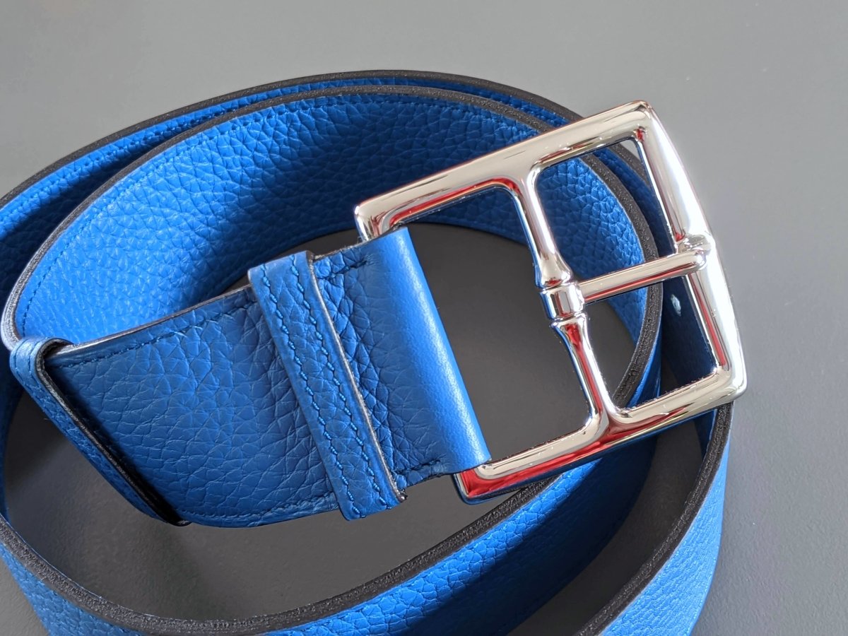 Hermes [139] 2011 Mykonos Blue Supple Taurillon Clemence FEMME ETRIVIERE SOUPLE 45 Complete Belt, BNIB! - poupishop