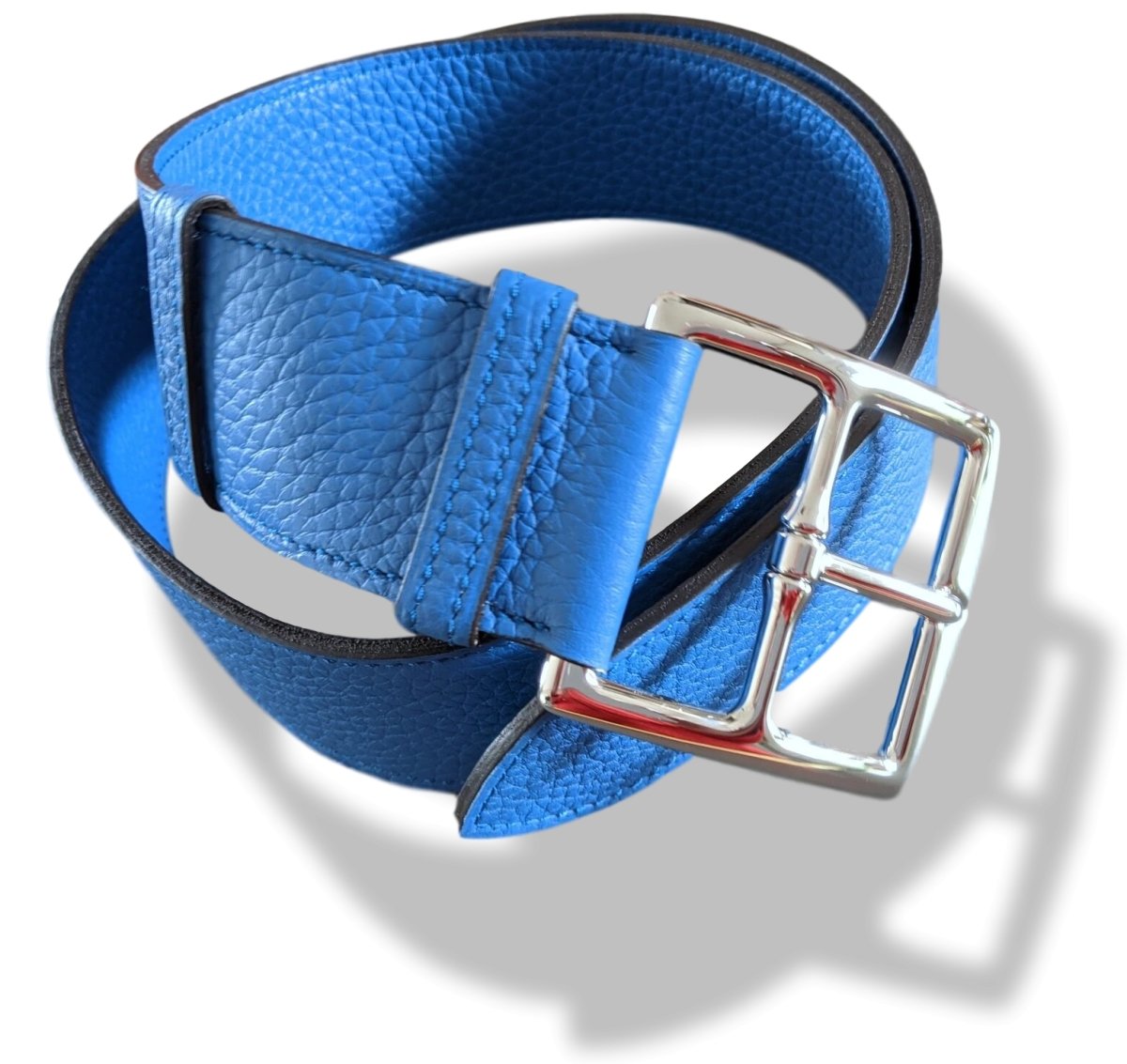 Hermes [139] 2011 Mykonos Blue Supple Taurillon Clemence FEMME ETRIVIERE SOUPLE 45 Complete Belt, BNIB! - poupishop