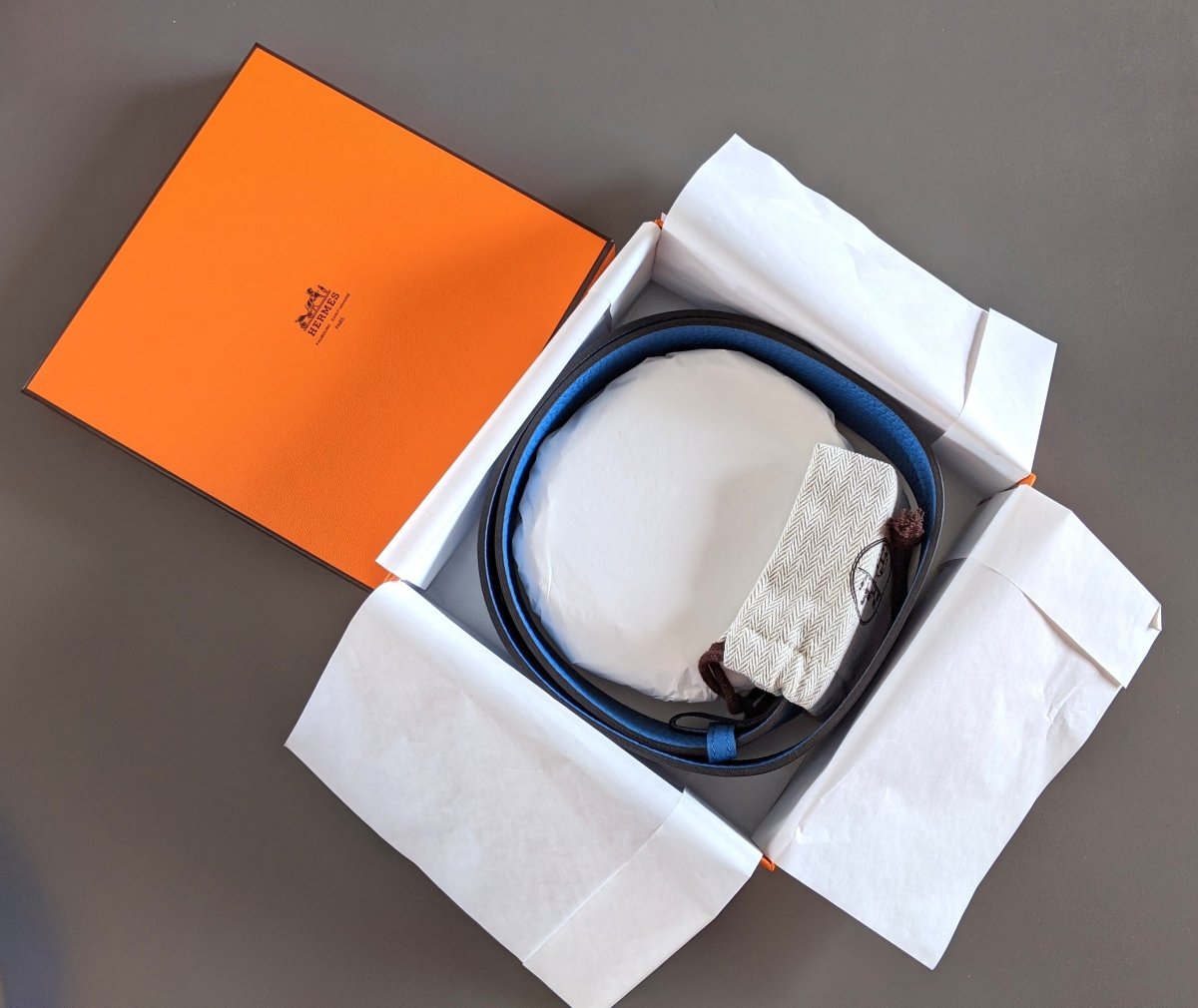 Hermes [139] 2011 Mykonos Blue Supple Taurillon Clemence FEMME ETRIVIERE SOUPLE 45 Complete Belt, BNIB! - poupishop