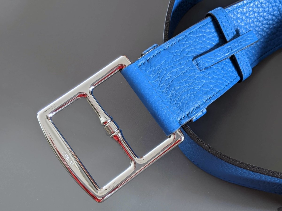 Hermes [139] 2011 Mykonos Blue Supple Taurillon Clemence FEMME ETRIVIERE SOUPLE 45 Complete Belt, BNIB! - poupishop
