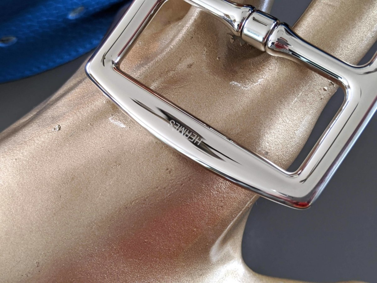 Hermes [139] 2011 Mykonos Blue Supple Taurillon Clemence FEMME ETRIVIERE SOUPLE 45 Complete Belt, BNIB! - poupishop