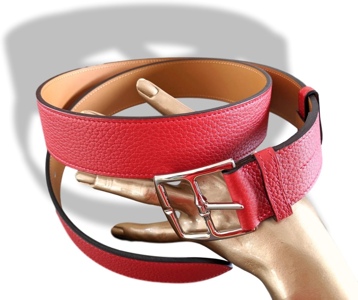 Hermes [140] 2013 Unisex Rouge Casaque Taurillon Clemence ETRIVIERE 40 Complete Belt, BNIB! - poupishop
