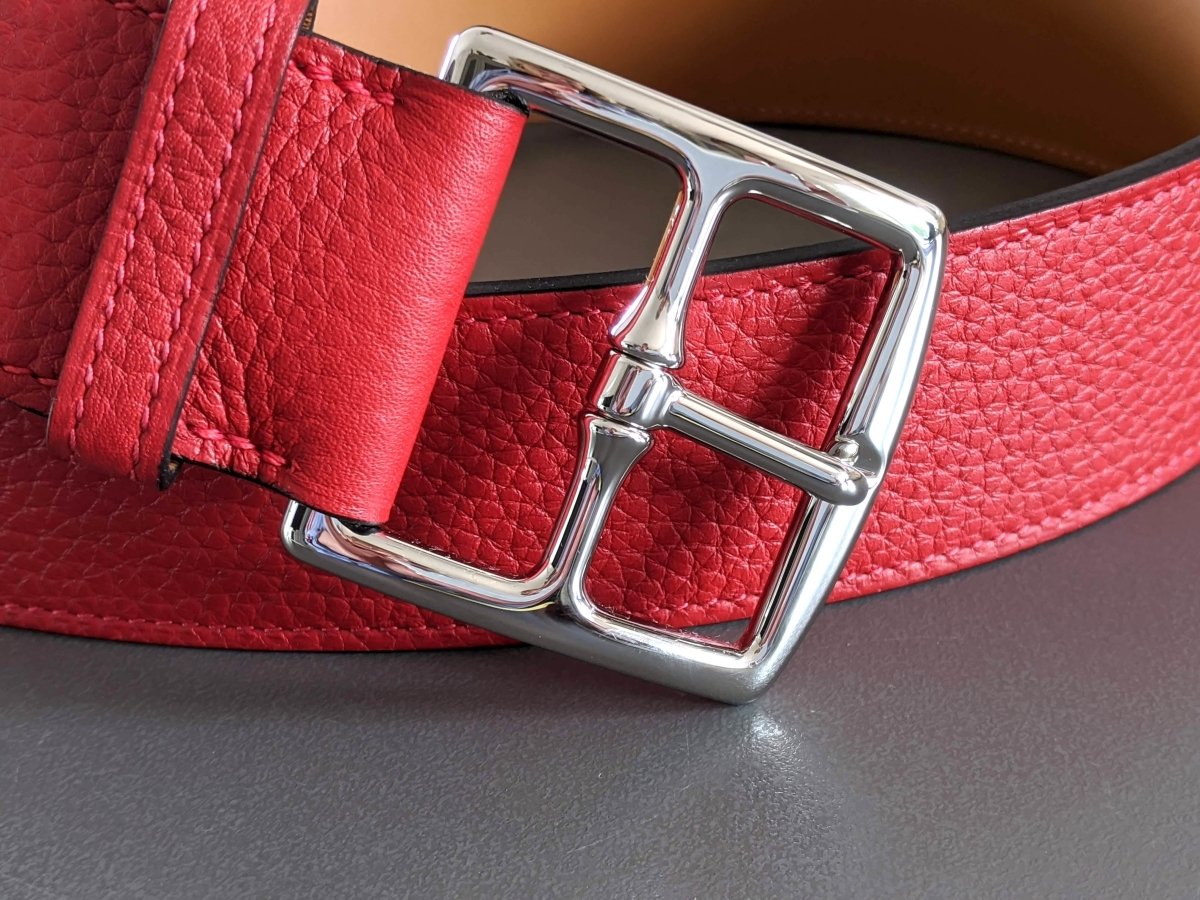 Hermes [140] 2013 Unisex Rouge Casaque Taurillon Clemence ETRIVIERE 40 Complete Belt, BNIB! - poupishop