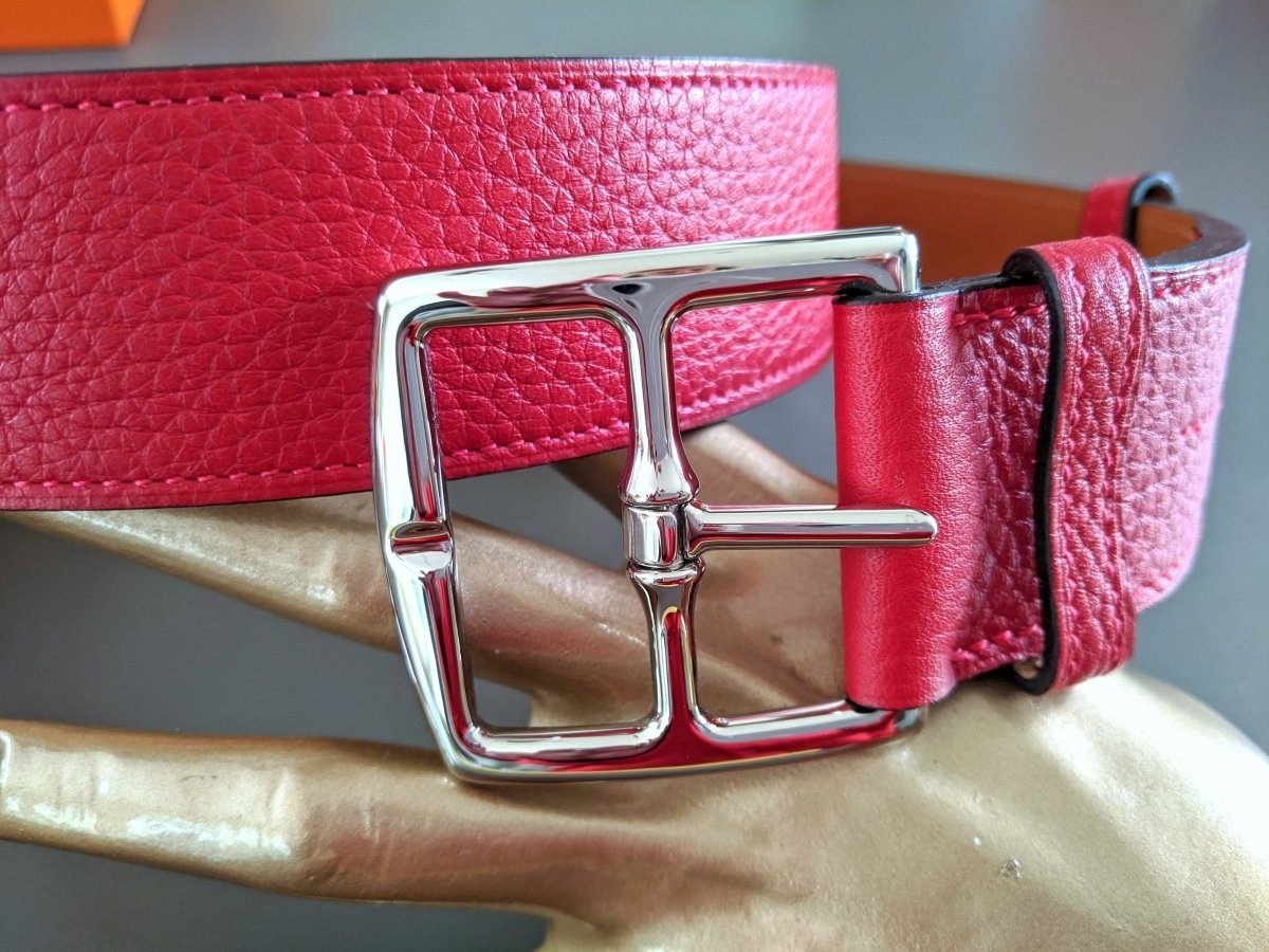 Hermes [140] 2013 Unisex Rouge Casaque Taurillon Clemence ETRIVIERE 40 Complete Belt, BNIB! - poupishop