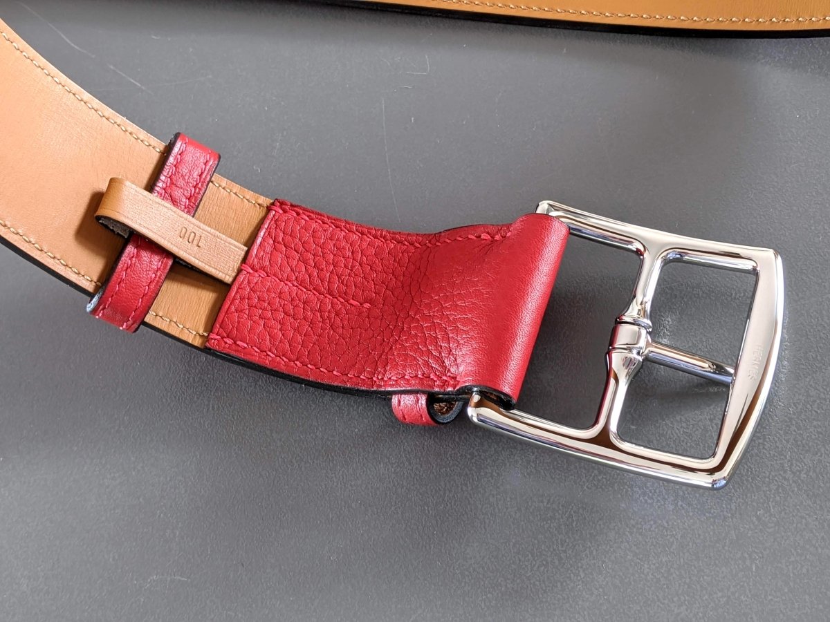 Hermes [140] 2013 Unisex Rouge Casaque Taurillon Clemence ETRIVIERE 40 Complete Belt, BNIB! - poupishop