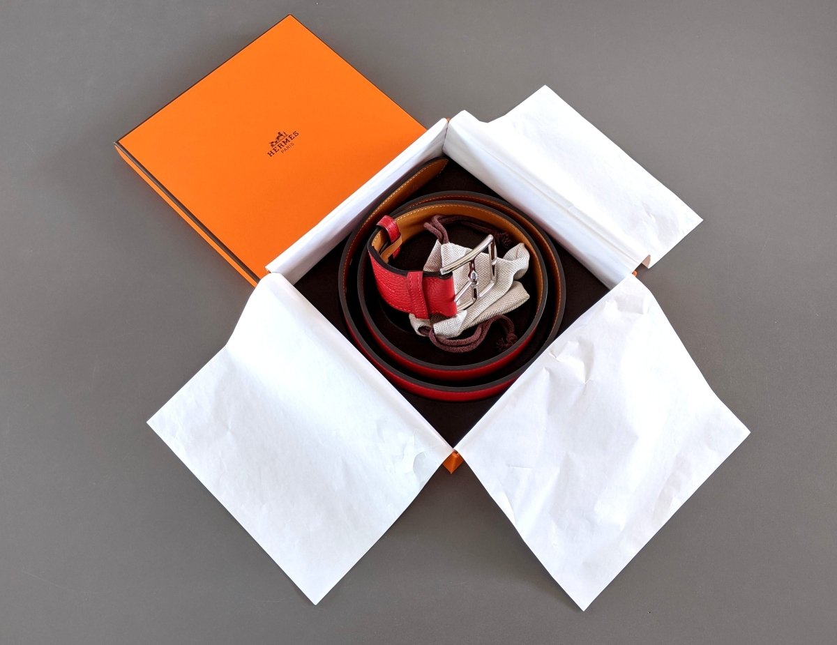 Hermes [140] 2013 Unisex Rouge Casaque Taurillon Clemence ETRIVIERE 40 Complete Belt, BNIB! - poupishop