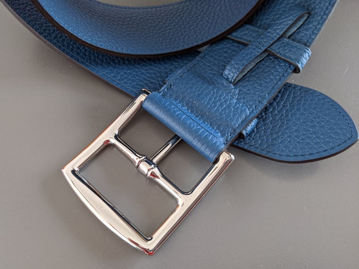 Hermes [144] 2012 Bleu de Prusse Supple Taurillon Clemence FEMME ETRIVIERE SOUPLE 45 Complete Belt, BNIB! - poupishop