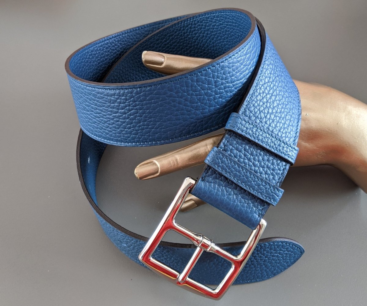 Hermes [144] 2012 Bleu de Prusse Supple Taurillon Clemence FEMME ETRIVIERE SOUPLE 45 Complete Belt, BNIB! - poupishop