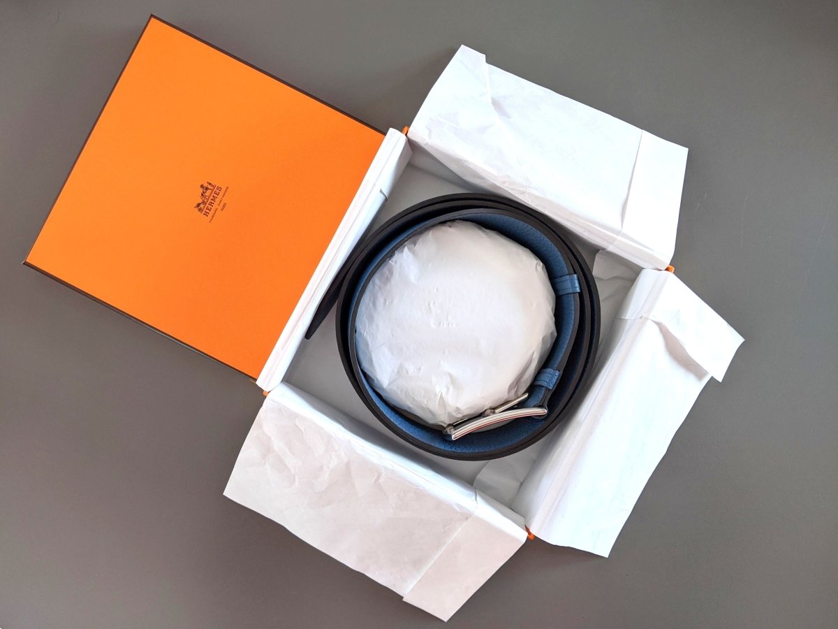 Hermes [144] 2012 Bleu de Prusse Supple Taurillon Clemence FEMME ETRIVIERE SOUPLE 45 Complete Belt, BNIB! - poupishop
