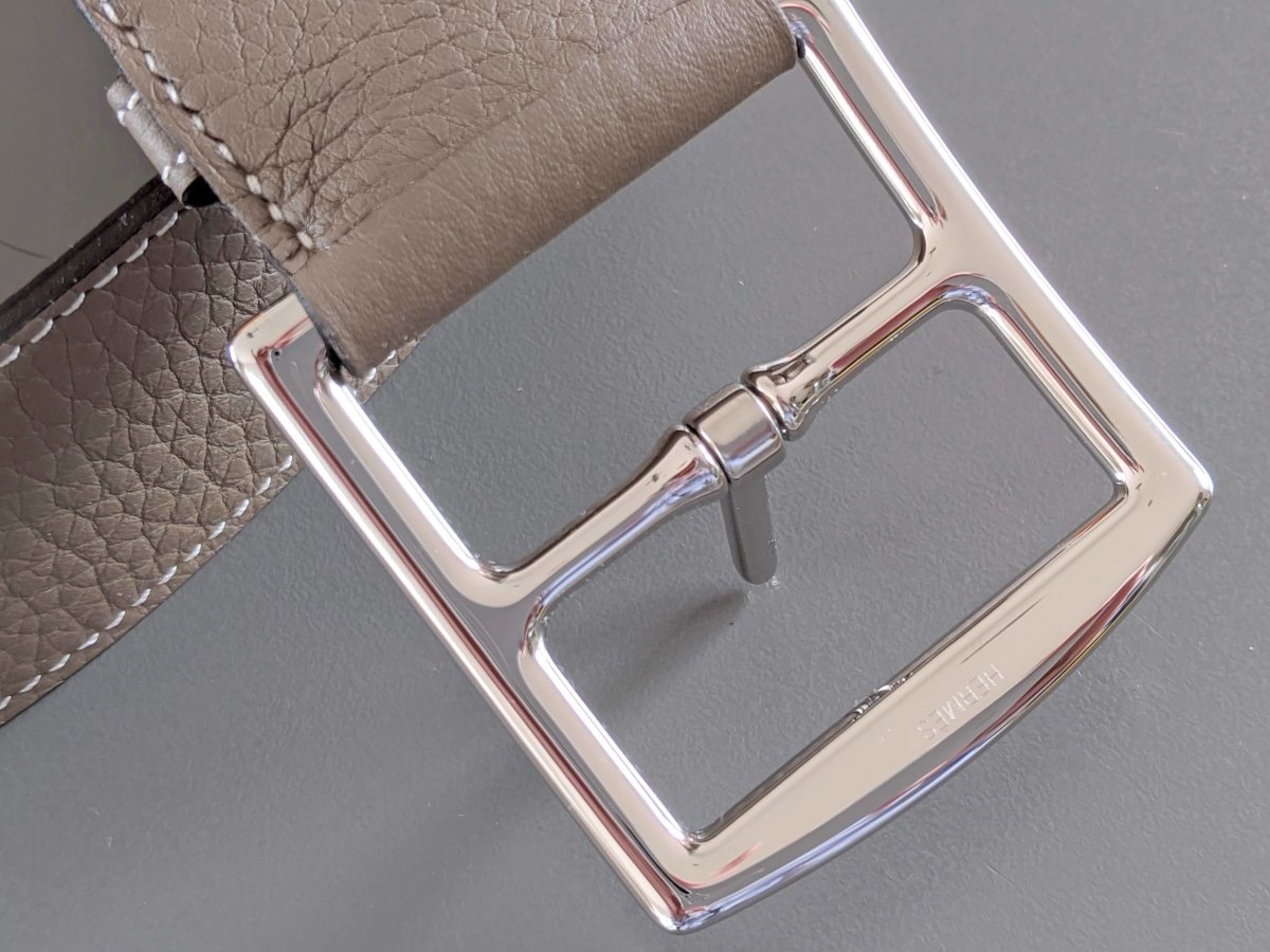 Hermes [145] 2012 Etoupe Supple Taurillon Clemence FEMME ETRIVIERE SOUPLE 45 Complete Belt, BNIB! - poupishop