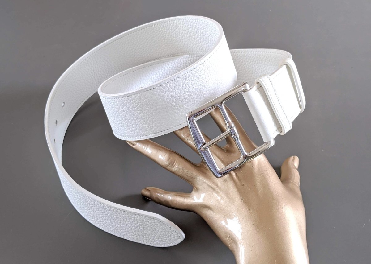 Hermes [147] 2011 White Gold Supple Taurillon Clemence FEMME ETRIVIERE SOUPLE 45 Complete Belt, BNIB! - poupishop