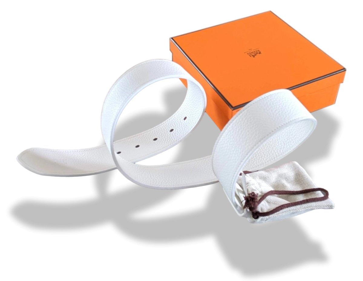 Hermes [147] 2011 White Gold Supple Taurillon Clemence FEMME ETRIVIERE SOUPLE 45 Complete Belt, BNIB! - poupishop