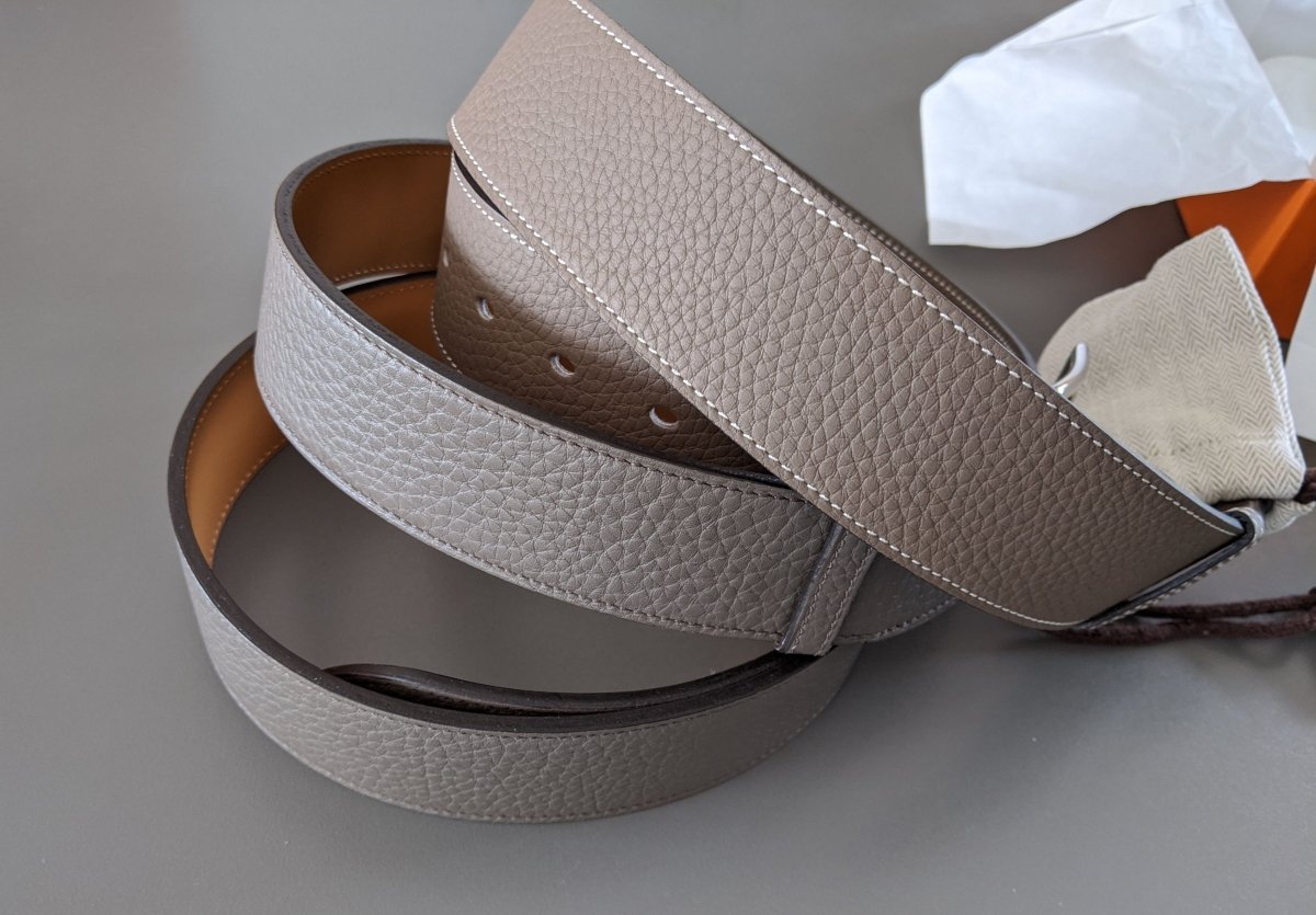 Hermes [149] 2012 Unisex Grey Beton Taurillon Clemence ETRIVIERE 40 Complete Belt, BNWIB! - poupishop