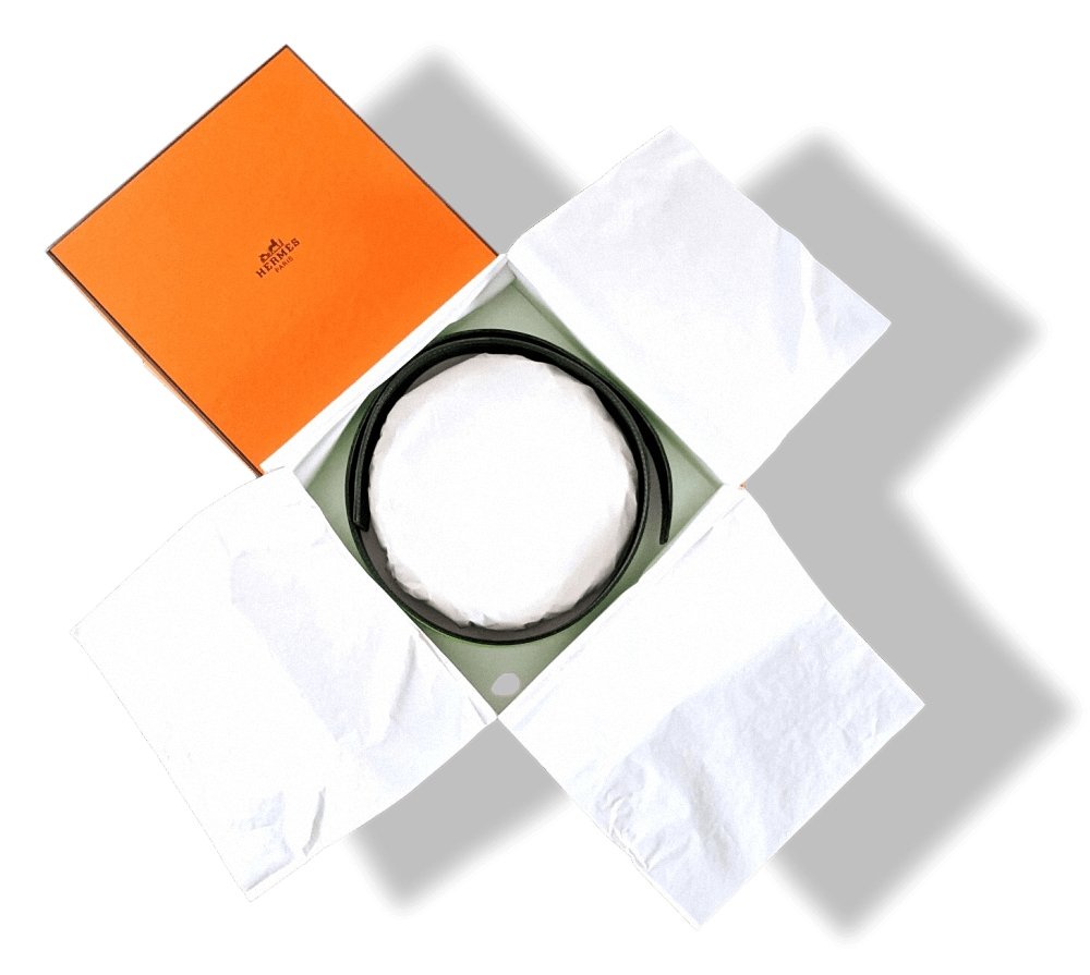 Hermes [15] 1997 Apple Green Swift/Dark Green Box Reversible Leather Strap Belt 32 MM Sz75, NIB! - poupishop
