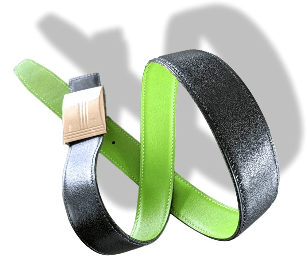 Hermes [15] 1997 Apple Green Swift/Dark Green Box Reversible Leather Strap Belt 32 MM Sz75, NIB! - poupishop