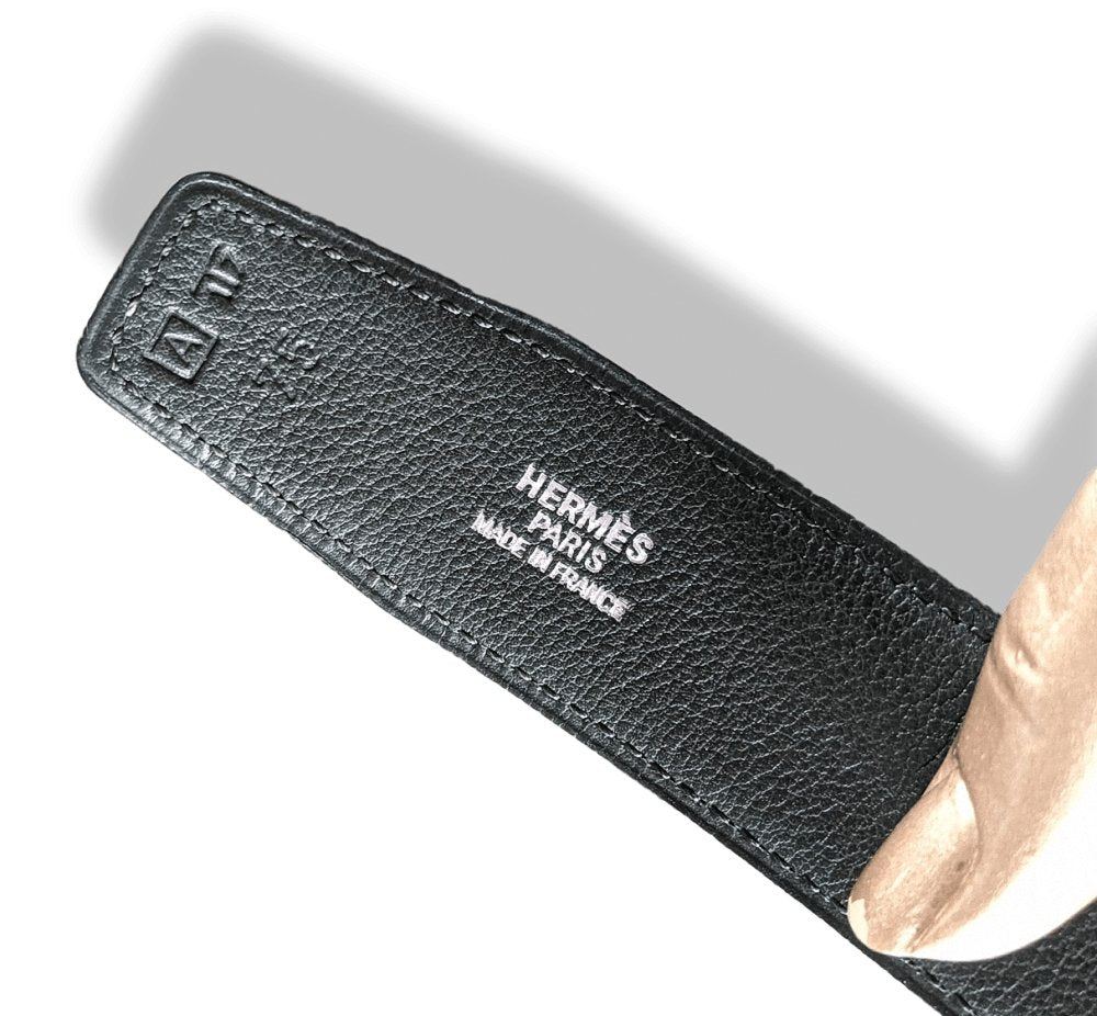 Hermes [15] 1997 Apple Green Swift/Dark Green Box Reversible Leather Strap Belt 32 MM Sz75, NIB! - poupishop