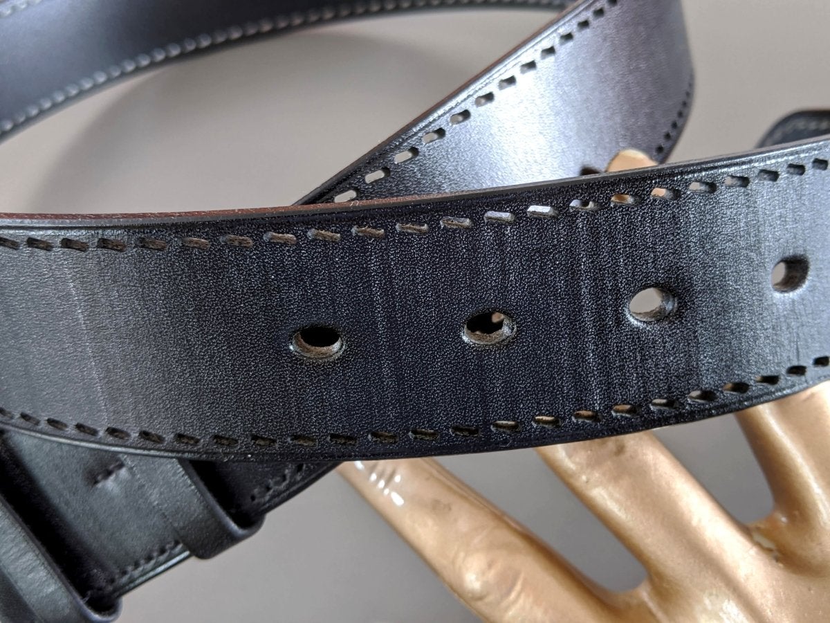 Hermes [151] 2007 Unisex Aged Black Leather Perforated Seams Cow Boy ETRIVIERE 40 Complete Belt, BNIB! - poupishop