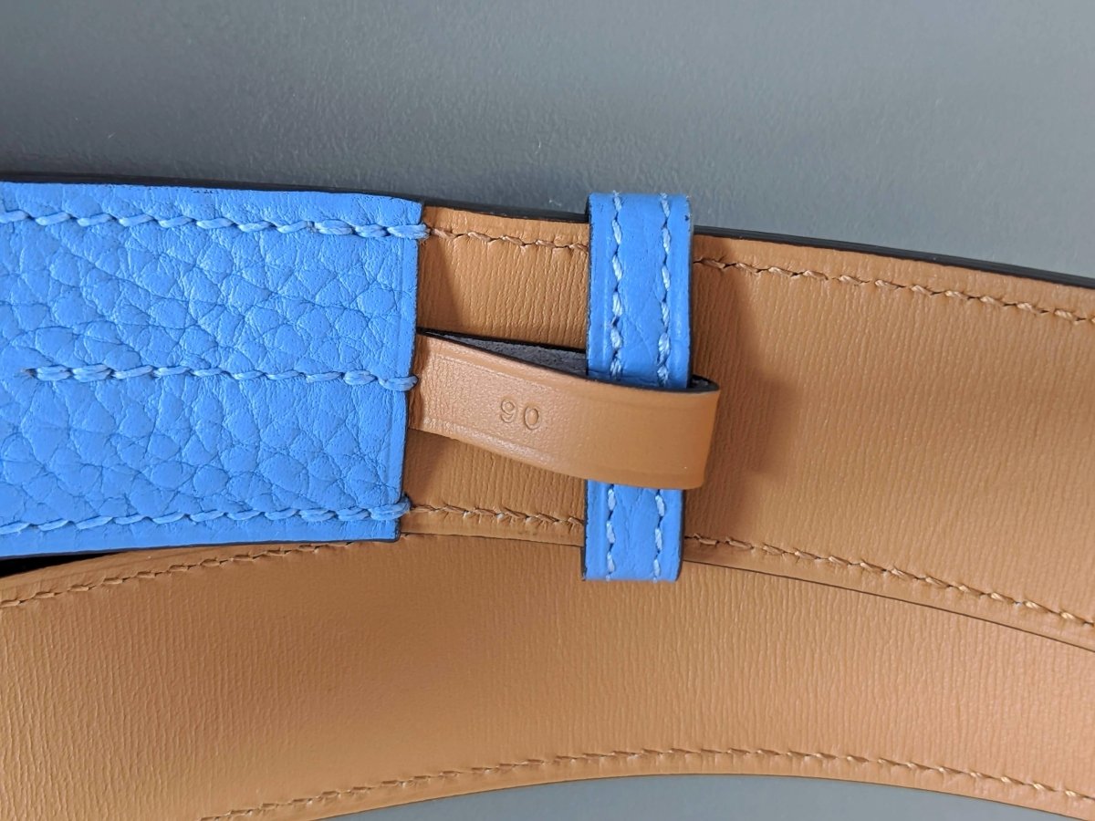 Hermes [152] Unisex Bleu Paradis Taurillon Clemence ETRIVIERE 32 Complete Belt, BNIB! - poupishop