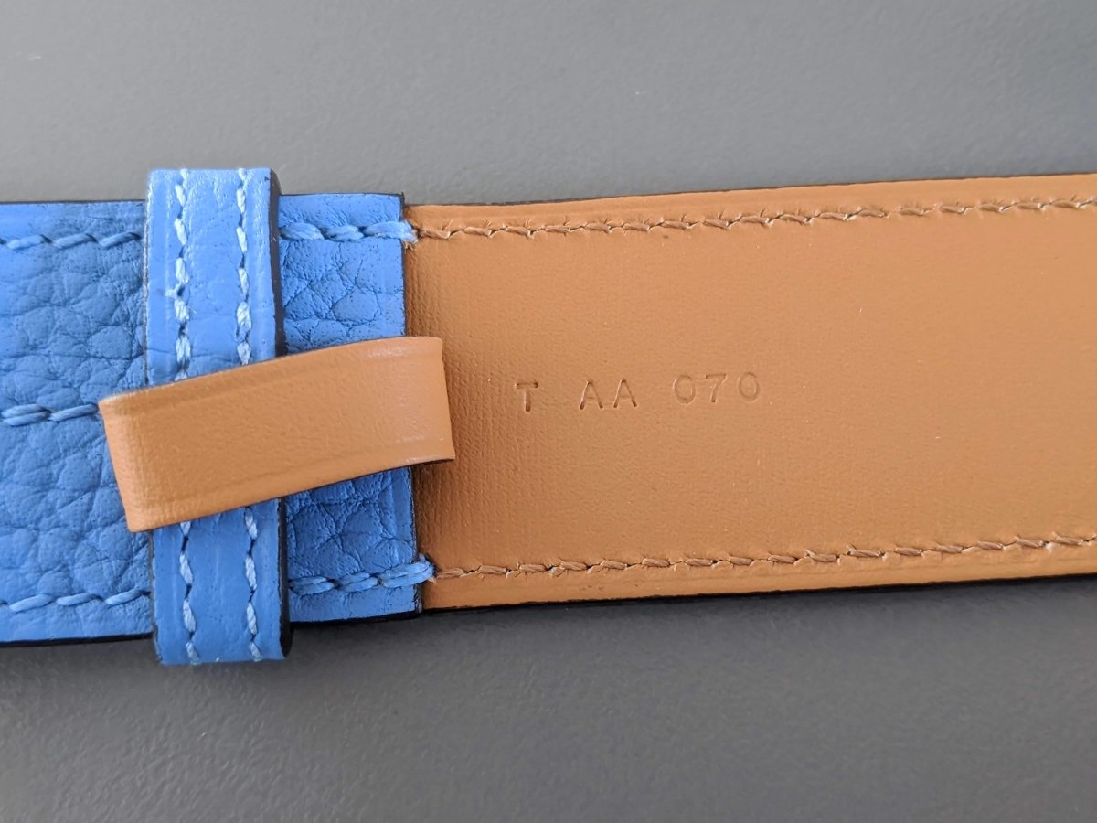 Hermes [152] Unisex Bleu Paradis Taurillon Clemence ETRIVIERE 32 Complete Belt, BNIB! - poupishop