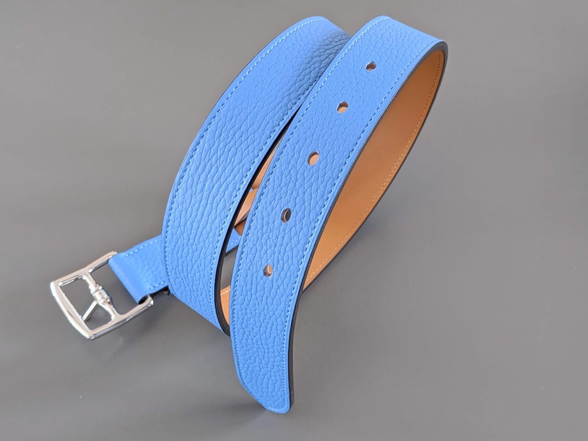 Hermes [152] Unisex Bleu Paradis Taurillon Clemence ETRIVIERE 32 Complete Belt, BNIB! - poupishop