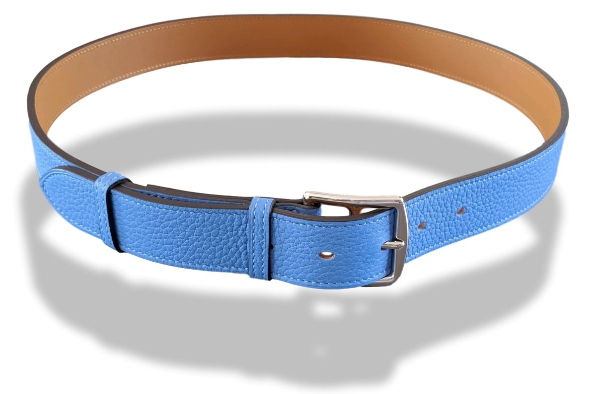 Hermes [152] Unisex Bleu Paradis Taurillon Clemence ETRIVIERE 32 Complete Belt, BNIB! - poupishop