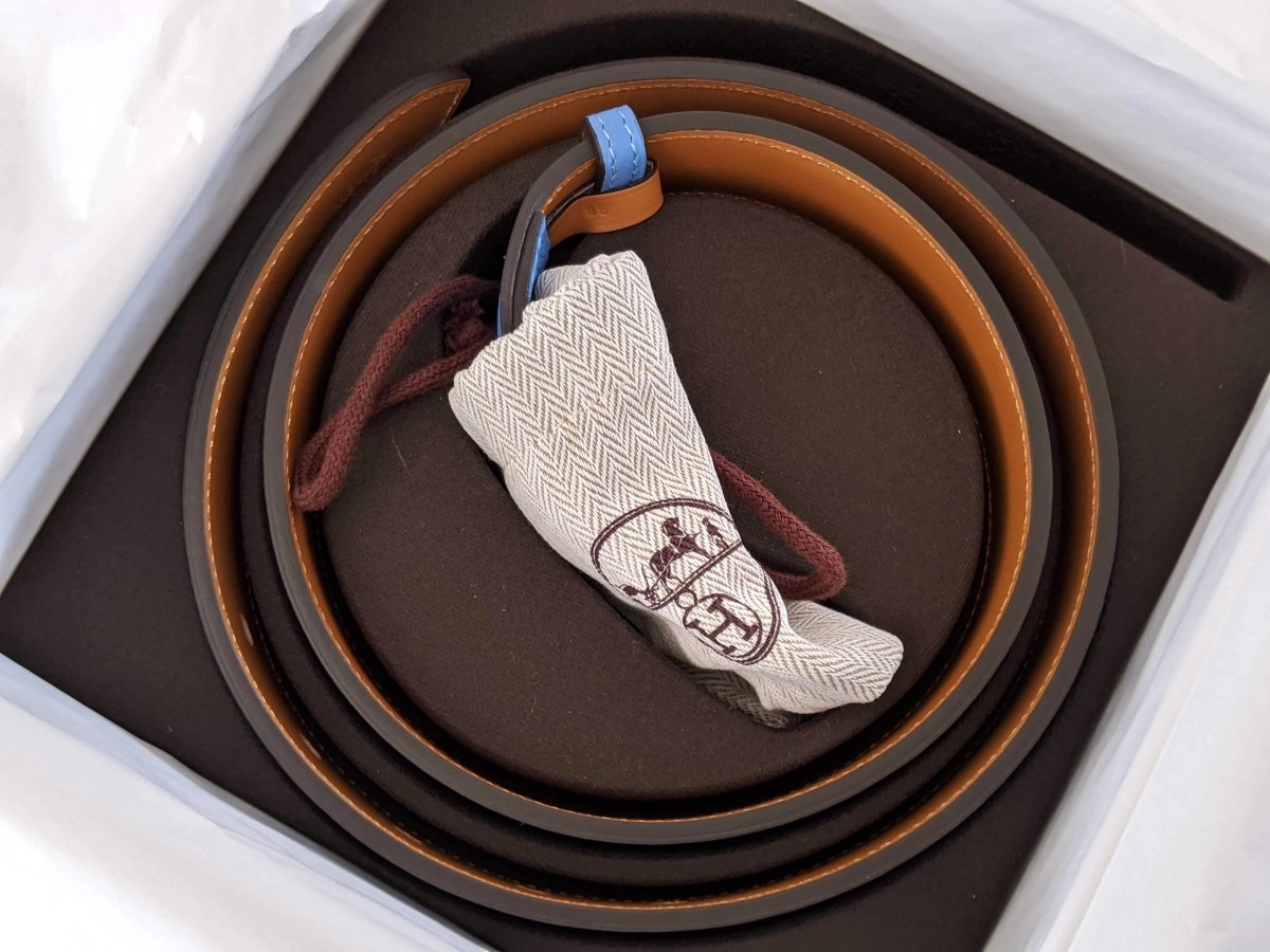 Hermes [152] Unisex Bleu Paradis Taurillon Clemence ETRIVIERE 32 Complete Belt, BNIB! - poupishop