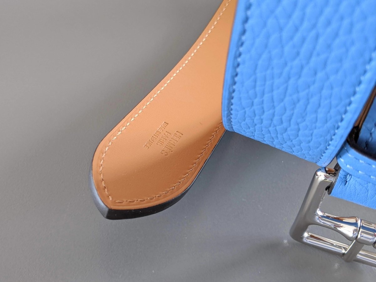 Hermes [152] Unisex Bleu Paradis Taurillon Clemence ETRIVIERE 32 Complete Belt, BNIB! - poupishop