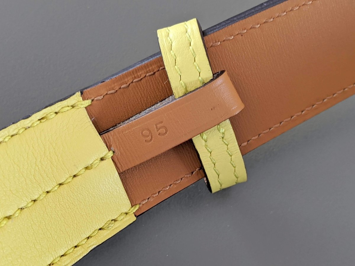 Hermes [153] 2013 Unisex Soufre Yellow Sulfur Casual Swilft Calfskin ETRIVIERE 32 Complete Belt, BNIB! - poupishop