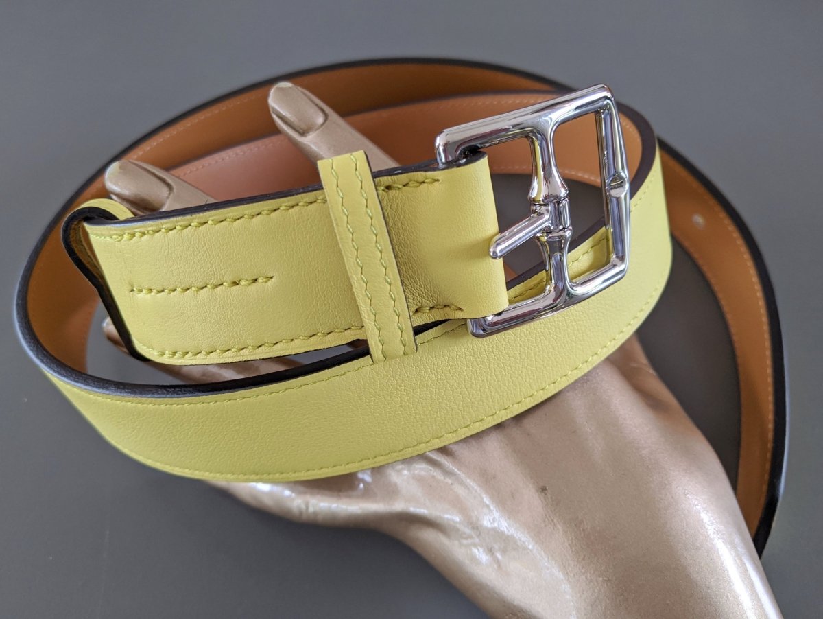 Hermes [153] 2013 Unisex Soufre Yellow Sulfur Casual Swilft Calfskin ETRIVIERE 32 Complete Belt, BNIB! - poupishop