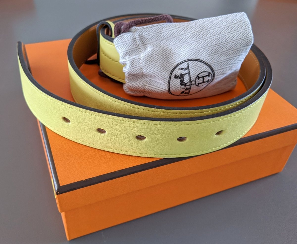 Hermes [153] 2013 Unisex Soufre Yellow Sulfur Casual Swilft Calfskin ETRIVIERE 32 Complete Belt, BNIB! - poupishop