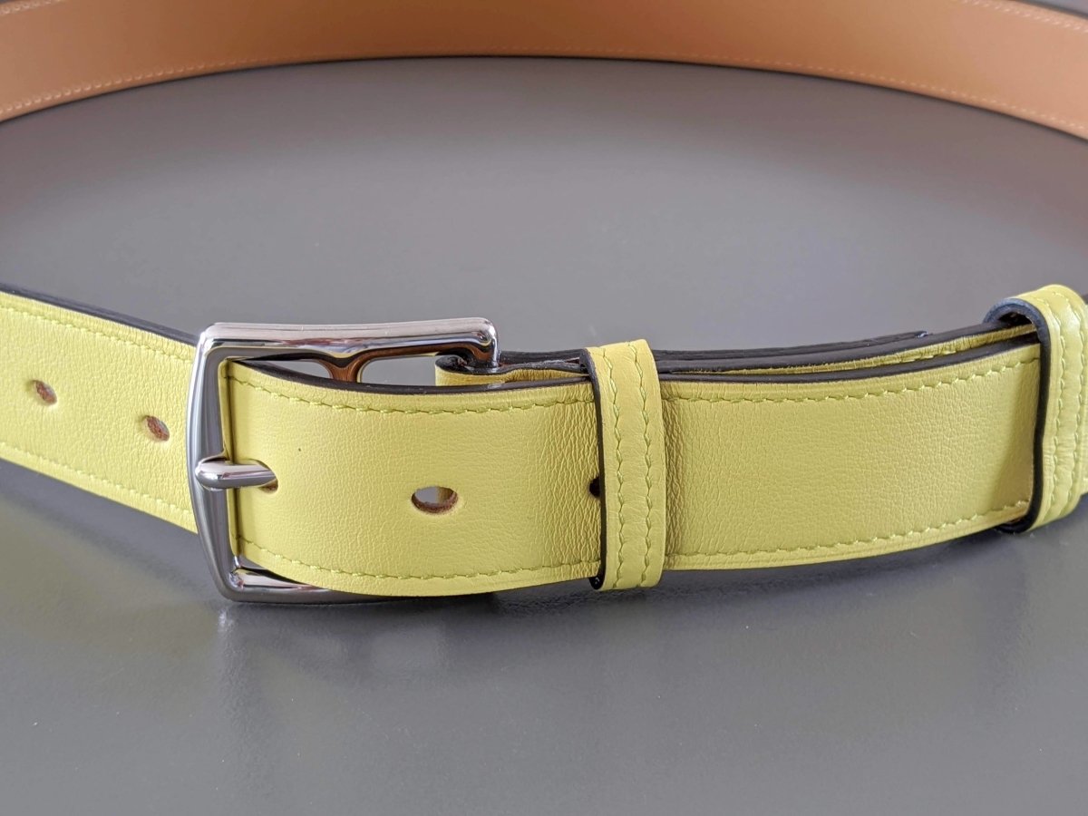 Hermes [153] 2013 Unisex Soufre Yellow Sulfur Casual Swilft Calfskin ETRIVIERE 32 Complete Belt, BNIB! - poupishop