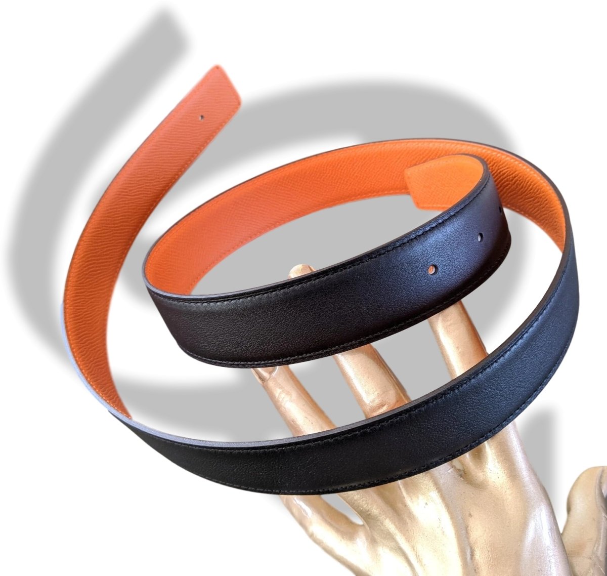 Hermes [155] Noir/Orange Veau Swift/Epsom Reversible Leather Strap Belt 32 mm, BNIB! - poupishop
