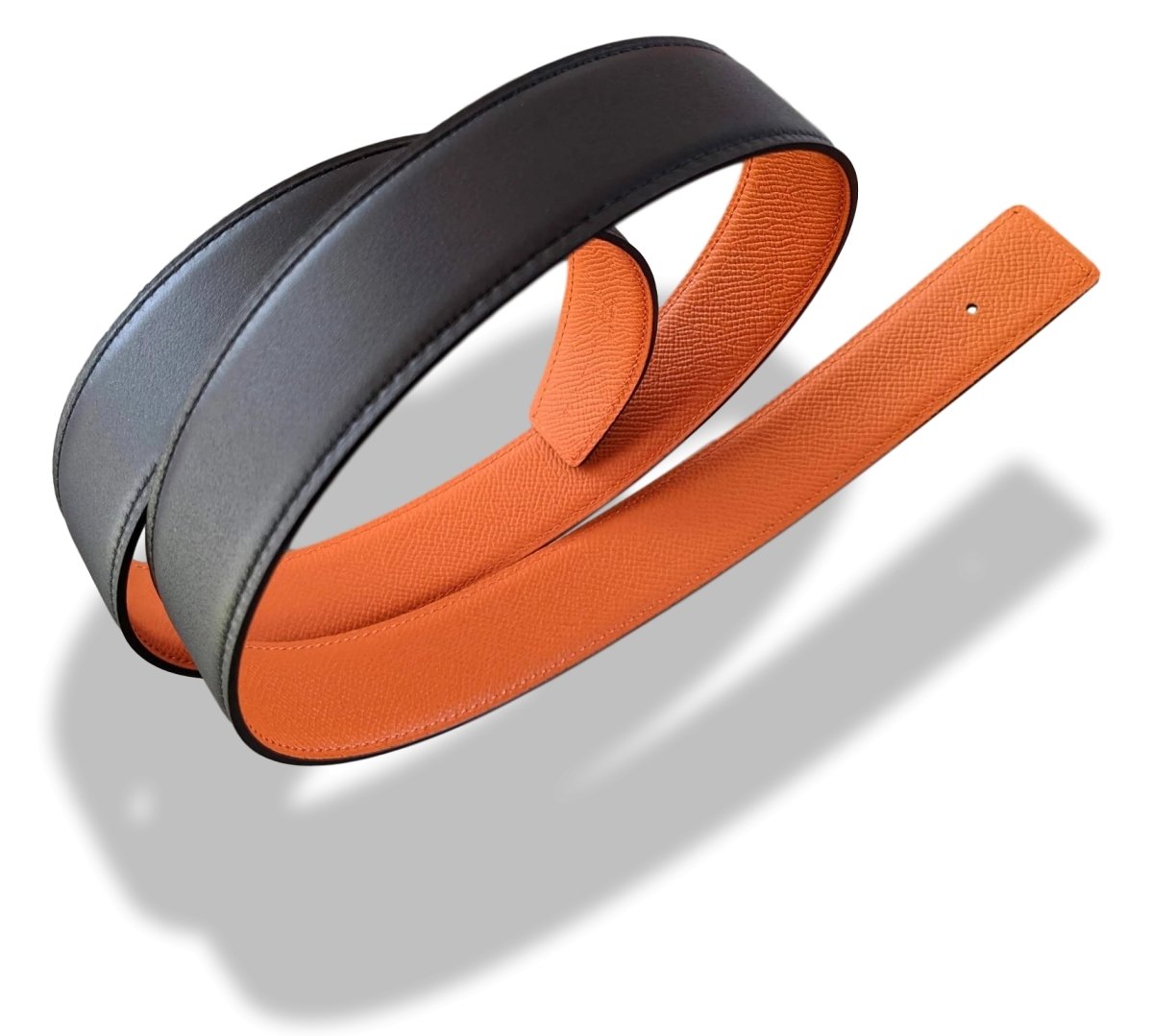 Hermes [155] Noir/Orange Veau Swift/Epsom Reversible Leather Strap Belt 32 mm, BNIB! - poupishop