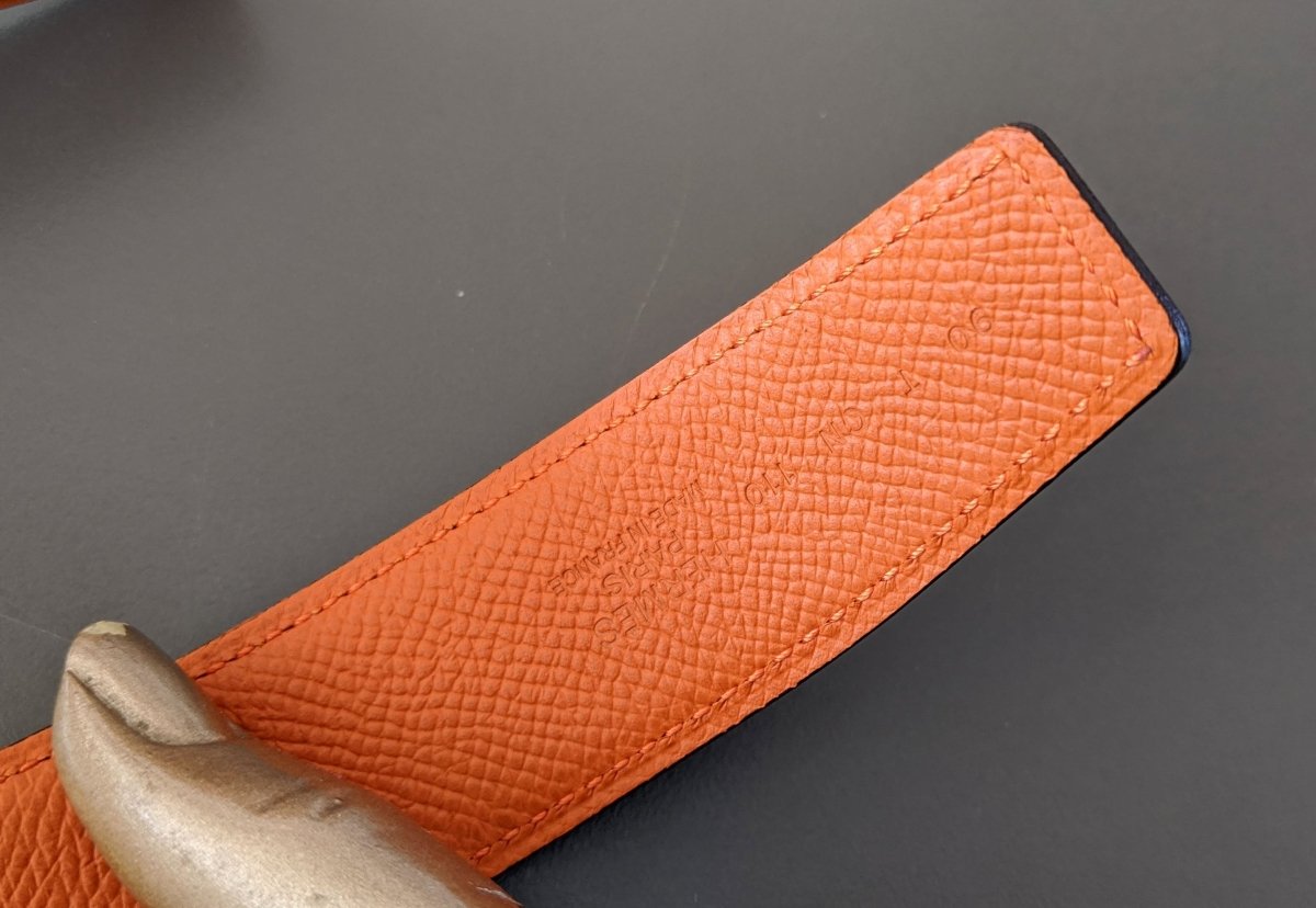 Hermes [155] Noir/Orange Veau Swift/Epsom Reversible Leather Strap Belt 32 mm, BNIB! - poupishop