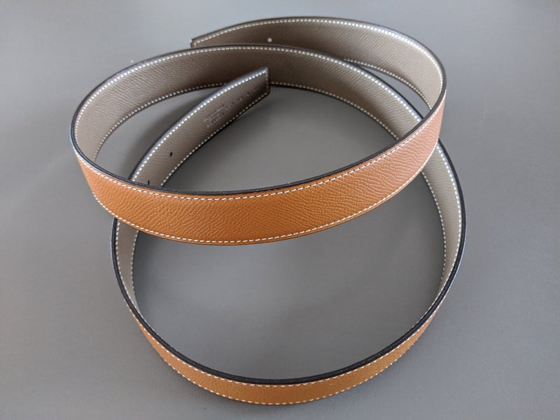 Hermes [157] Gold/Etoupe Epsom Reversible Leather Strap Belt 32 mm, BNIB! - poupishop