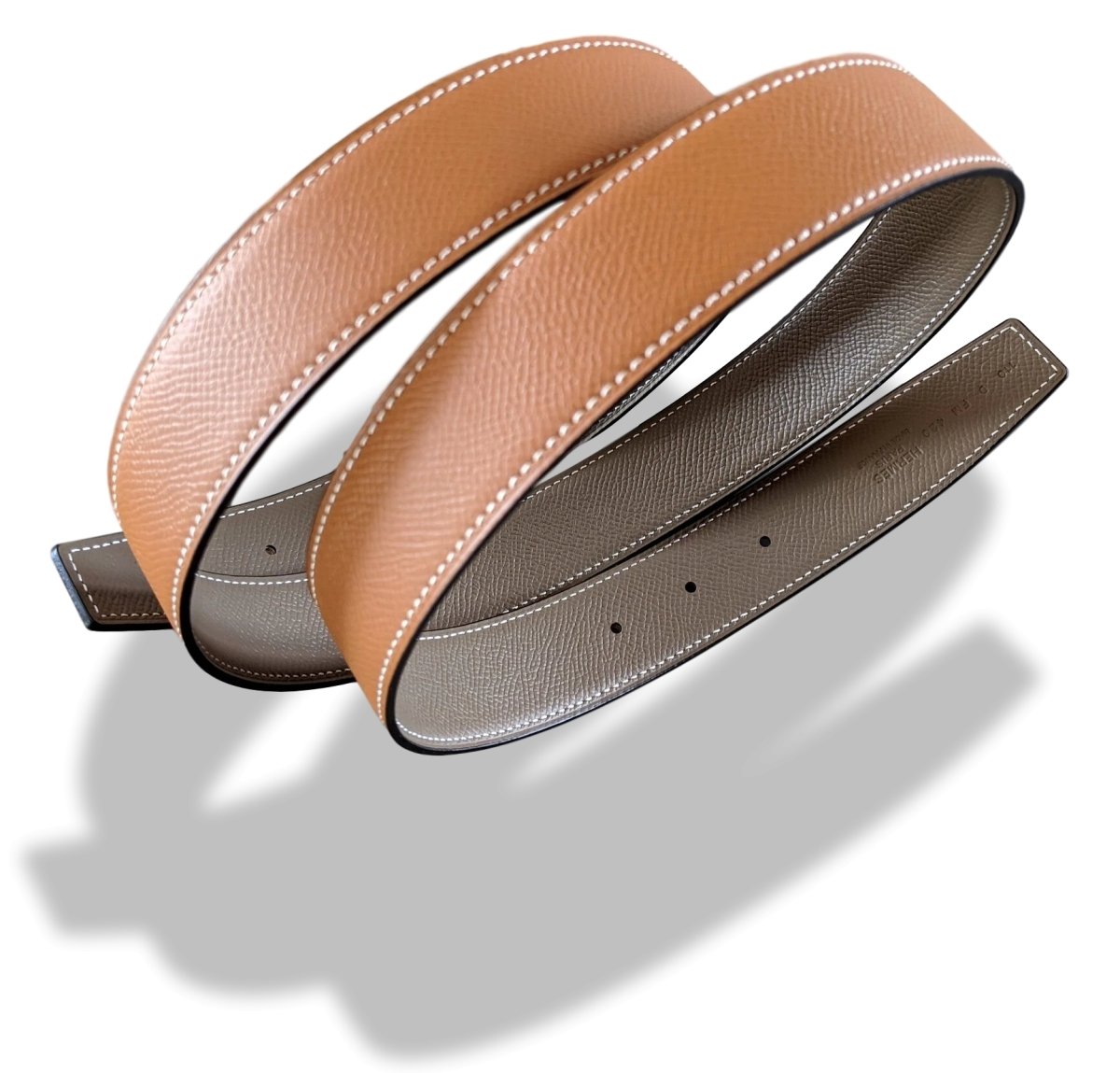 Hermes [157] Gold/Etoupe Epsom Reversible Leather Strap Belt 32 mm, BNIB! - poupishop