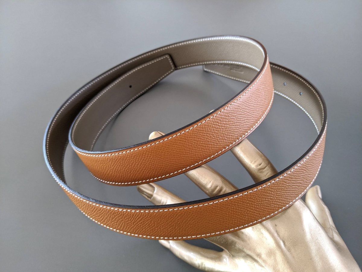 Hermes [157] Gold/Etoupe Epsom Reversible Leather Strap Belt 32 mm, BNIB! - poupishop
