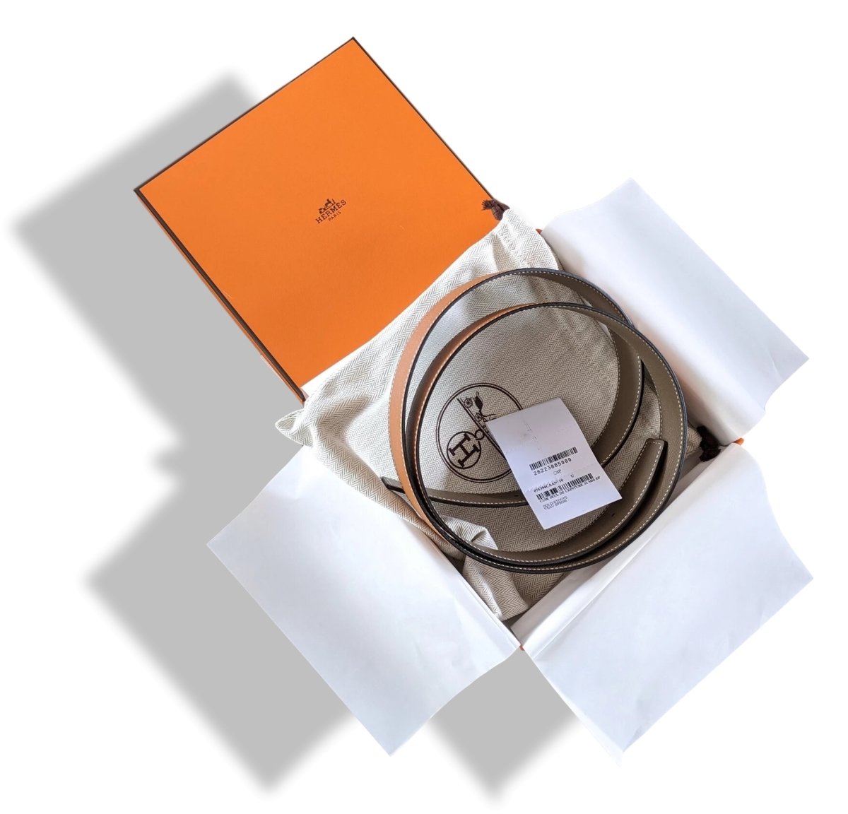 Hermes [157] Gold/Etoupe Epsom Reversible Leather Strap Belt 32 mm, BNIB! - poupishop