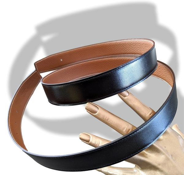 Hermes [159] Noir/Gold Veau Box/Togo Reversible Leather Strap Belt 32 mm, BNIB! - poupishop