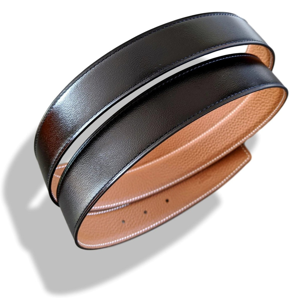 Hermes [175] 2001 Noir/Orange Reversible Epsom/Togo Leather Strap Belt 32 mm Nib! - poupishop