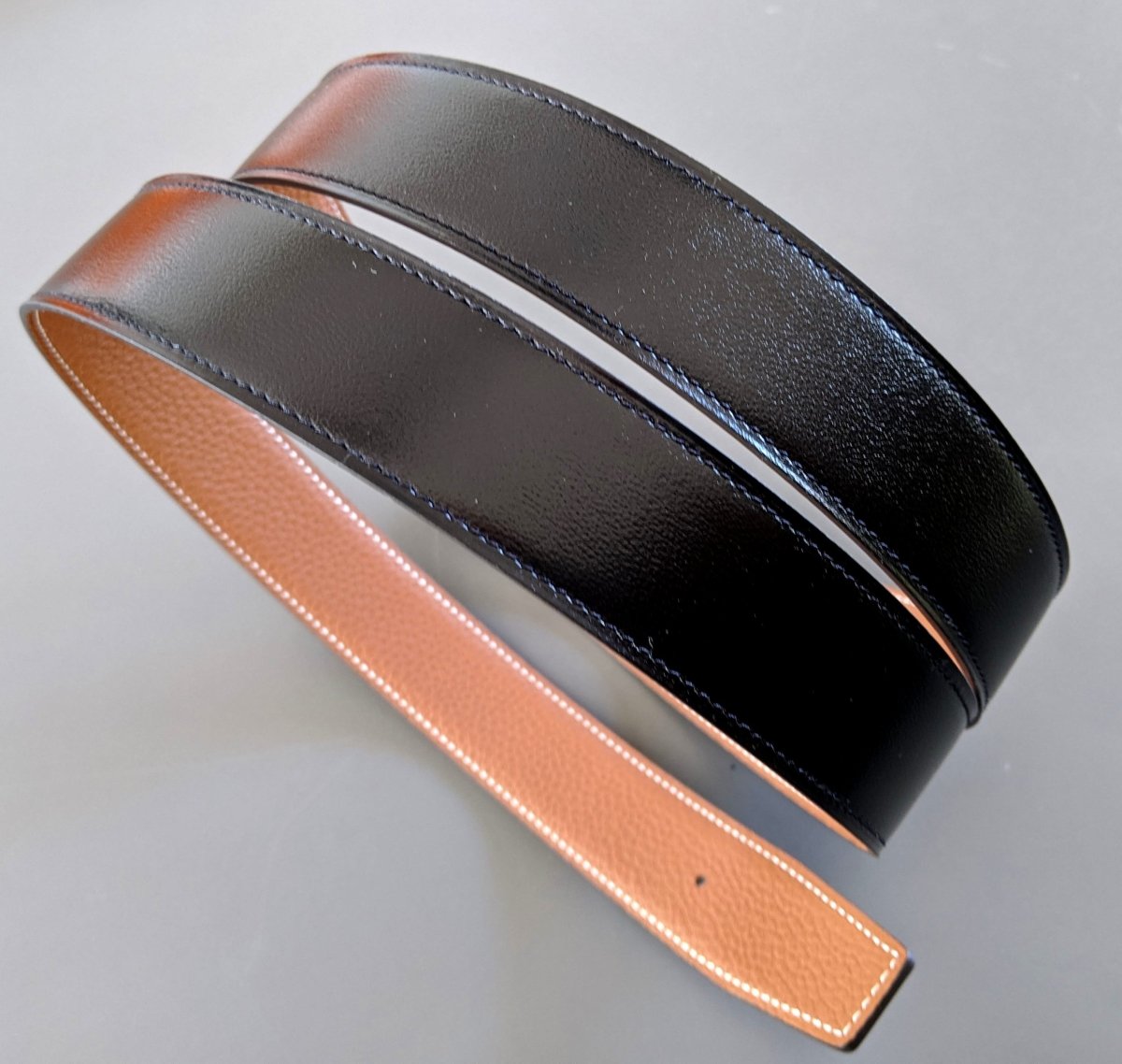 Hermes [159] Noir/Gold Veau Box/Togo Reversible Leather Strap Belt 32 mm, BNIB! - poupishop