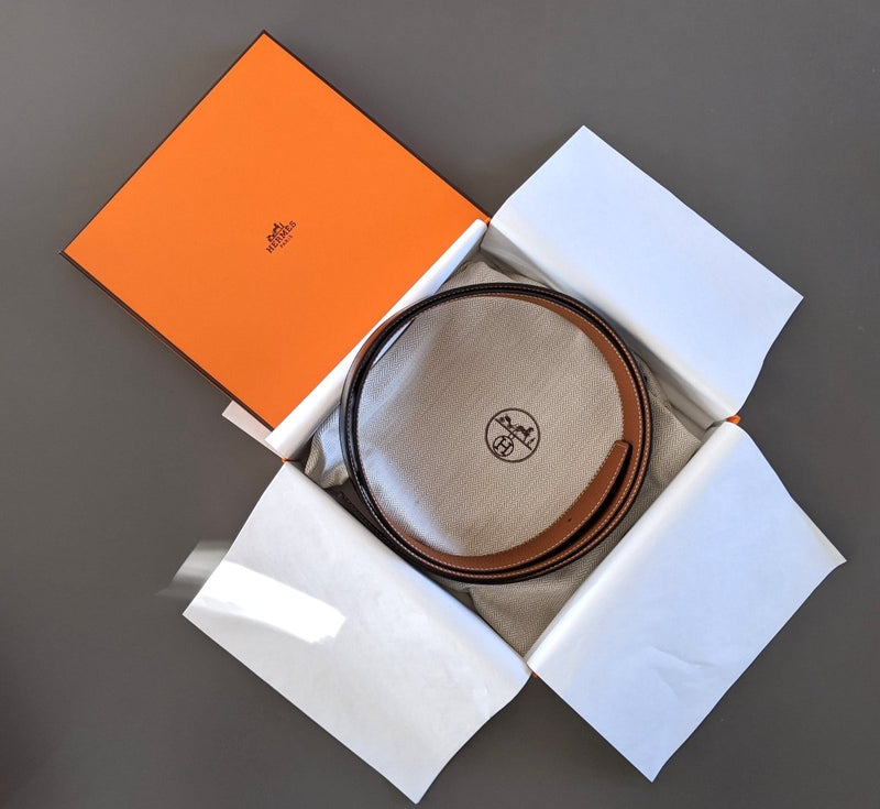 Hermes [174] 2001 Noir/Orange Reversible Epsom/Togo Leather Strap Belt 32  mm Box