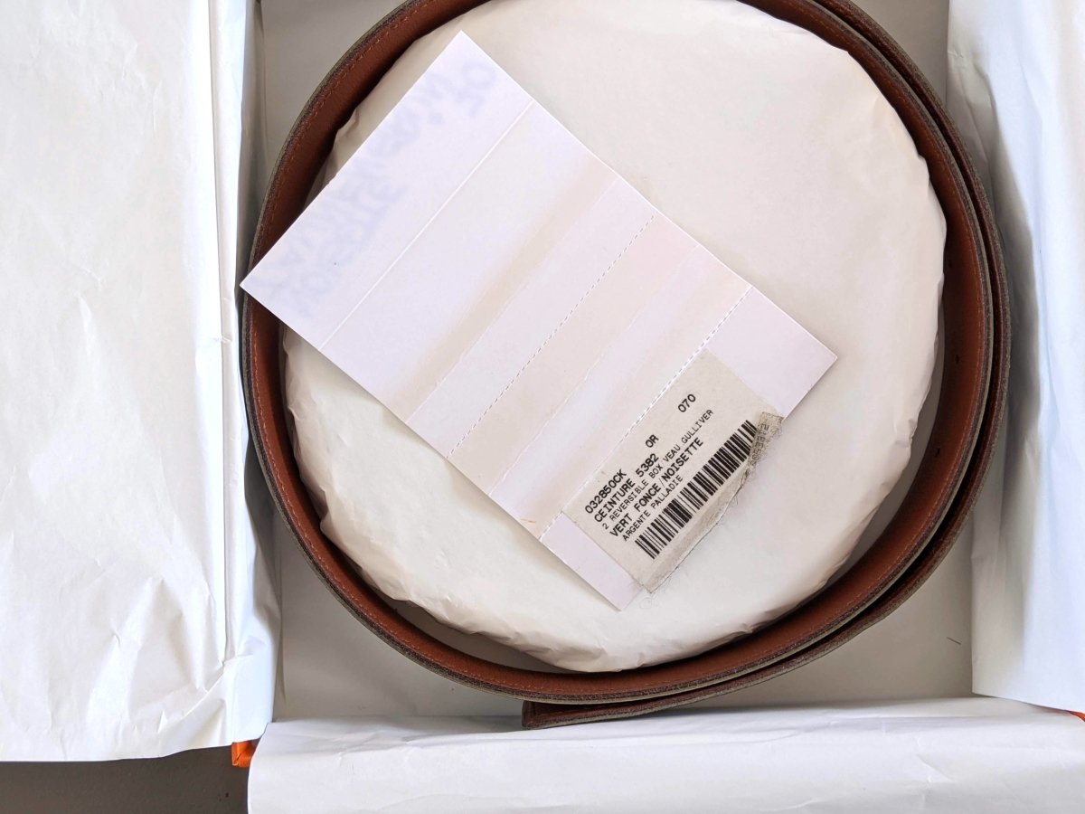 Hermes [160] 2000 Vert Foncé/Noisette Veau Box/Veau Gulliver Reversible Leather Strap Belt 32 mm, BNIB! - poupishop