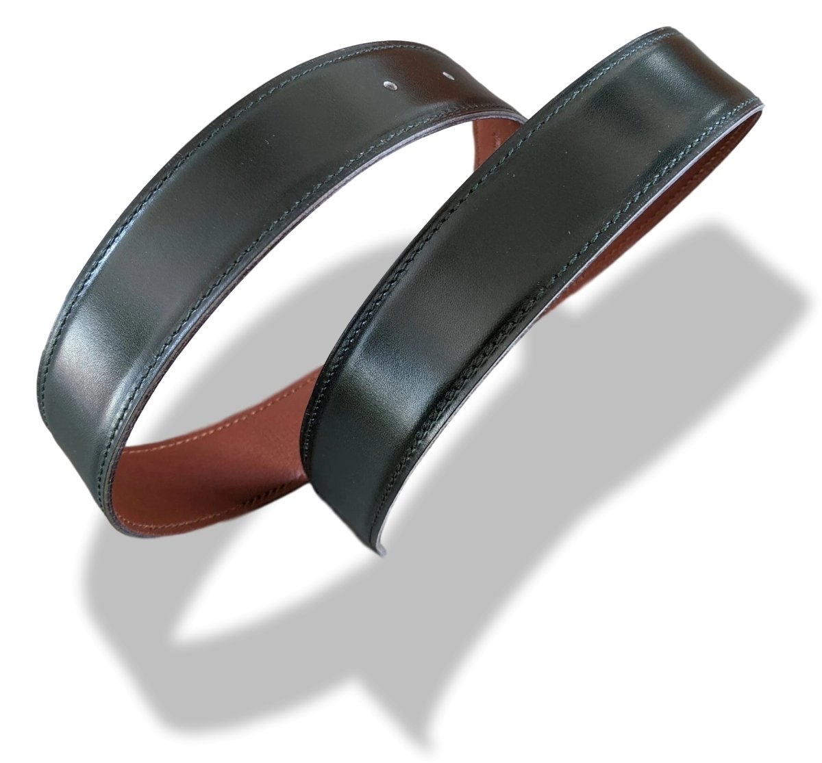 Hermes [160] 2000 Vert Foncé/Noisette Veau Box/Veau Gulliver Reversible Leather Strap Belt 32 mm, BNIB! - poupishop